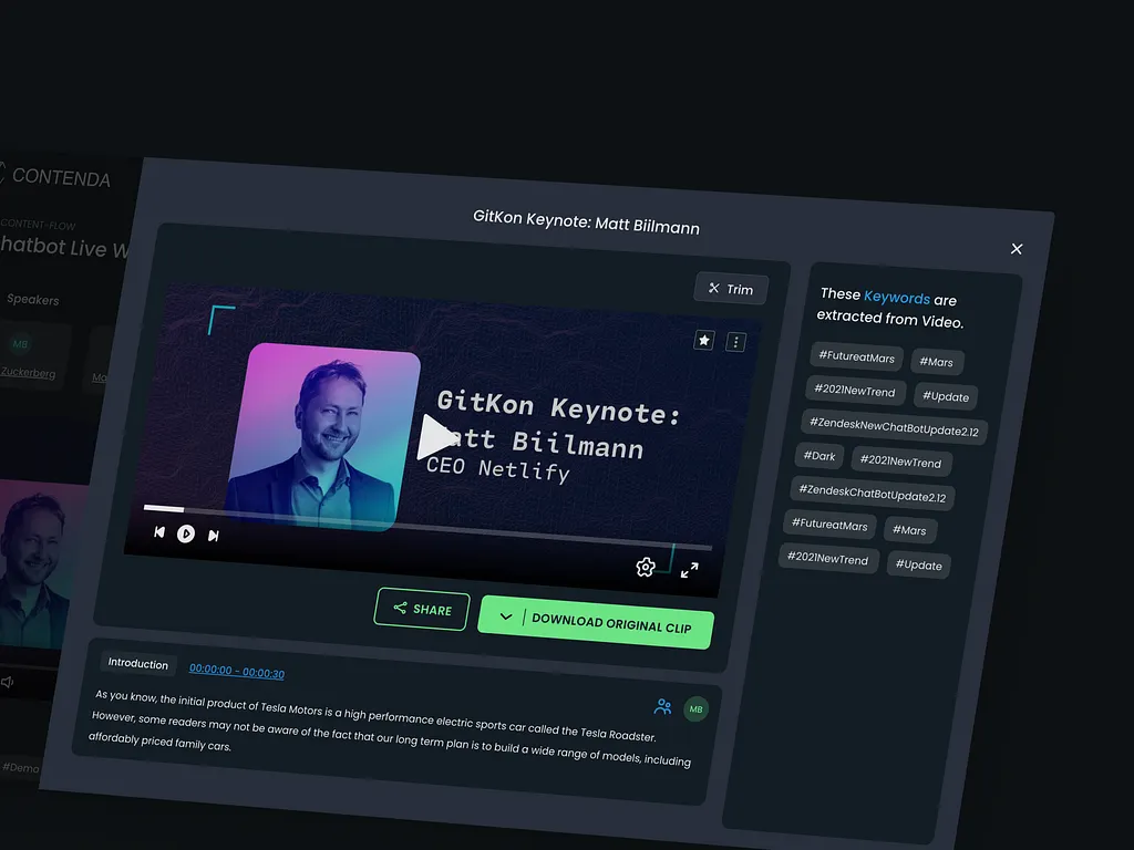 Media player interface (play, pause, timeline, HD options)