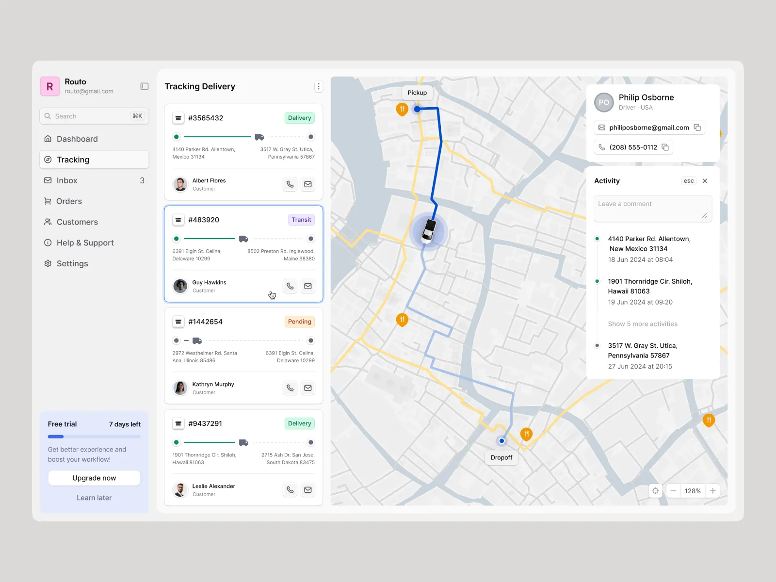 Real-time delivery tracking map