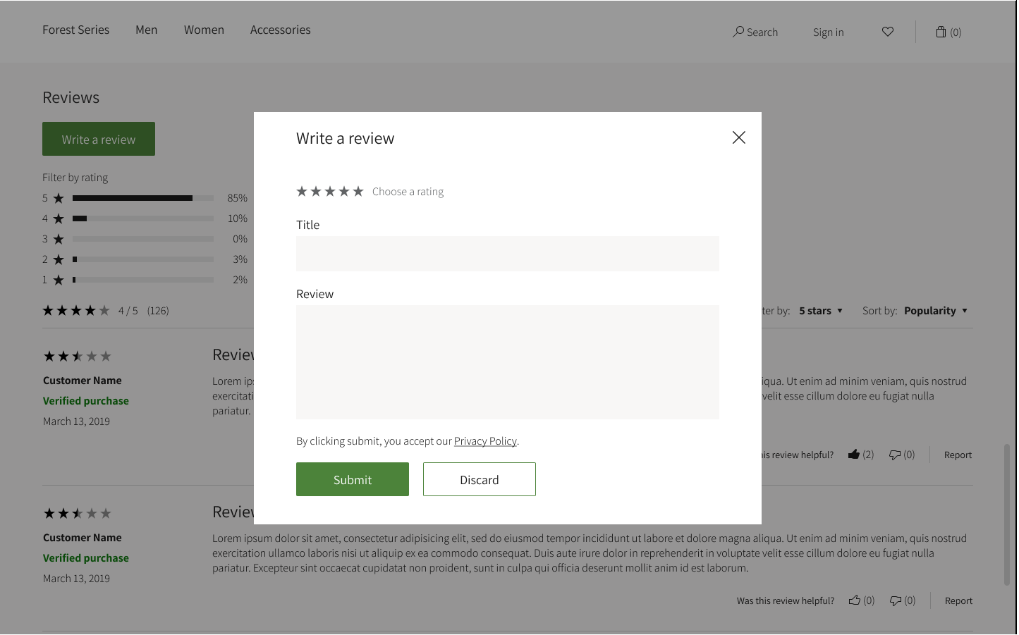 User review and rating interface